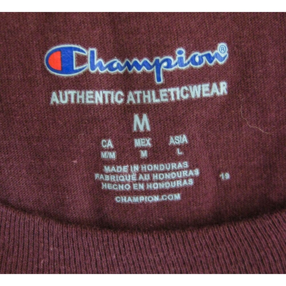 CHAMPION Men's (Size Medium) Burgundy Red Short Sleeve Spellout Logo T-Shirt Top - Picture 4 of 5